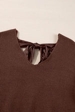 Load image into Gallery viewer, Black Lantern Sleeve V Neck Knot Back Sweater - Fashion Queen -  24
