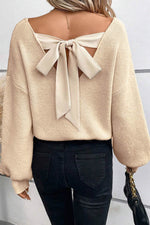 Load image into Gallery viewer, Black Lantern Sleeve V Neck Knot Back Sweater - Fashion Queen -  26
