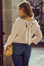 Load image into Gallery viewer, Black Lantern Sleeve V Neck Knot Back Sweater - Fashion Queen -  29
