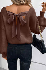 Load image into Gallery viewer, Black Lantern Sleeve V Neck Knot Back Sweater - Fashion Queen -  4
