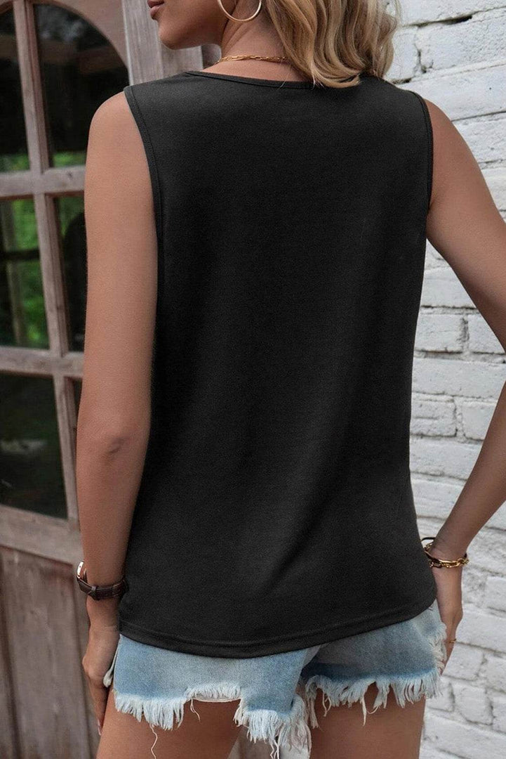 Black Laser Cut Slits Twist Front Tank Top - Fashion Queen -  7
