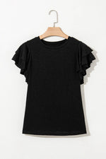 Load image into Gallery viewer, Black Layered Ruffle Short Sleeve Round Neck Top - Fashion Queen -  10
