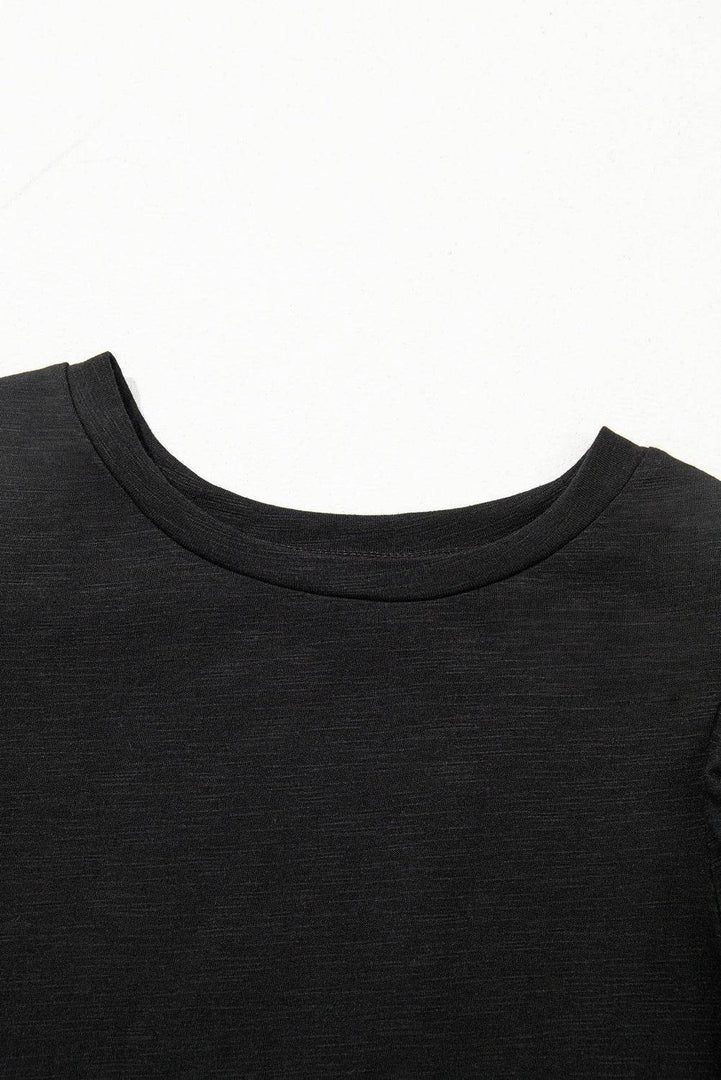 Black Layered Ruffle Short Sleeve Round Neck Top - Fashion Queen -  12