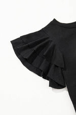 Load image into Gallery viewer, Black Layered Ruffle Short Sleeve Round Neck Top - Fashion Queen -  13
