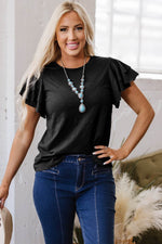 Load image into Gallery viewer, Black Layered Ruffle Short Sleeve Round Neck Top - Fashion Queen -  6
