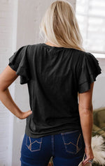 Load image into Gallery viewer, Black Layered Ruffle Short Sleeve Round Neck Top - Fashion Queen -  8
