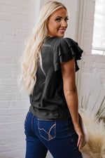 Load image into Gallery viewer, Black Layered Ruffle Short Sleeve Round Neck Top - Fashion Queen -  9
