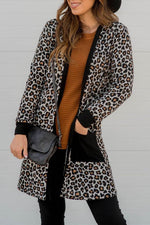 Load image into Gallery viewer, Black Leopard Patched Pocket Open Front Cardigan - Fashion Queen -  1
