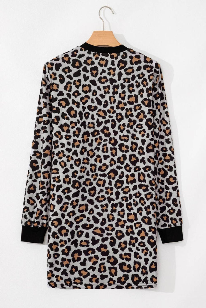 Black Leopard Patched Pocket Open Front Cardigan - Fashion Queen -  14