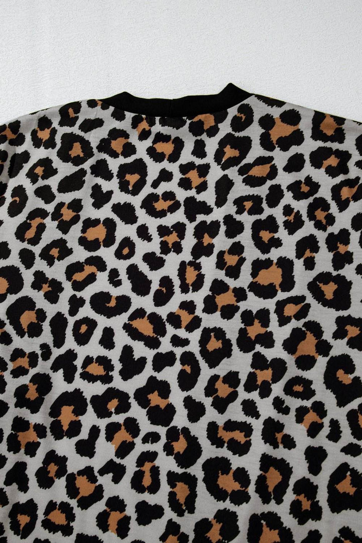 Black Leopard Patched Pocket Open Front Cardigan - Fashion Queen -  15