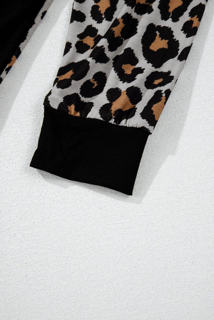 Black Leopard Patched Pocket Open Front Cardigan - Fashion Queen -  17