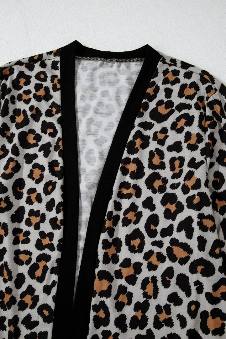 Black Leopard Patched Pocket Open Front Cardigan - Fashion Queen -  19