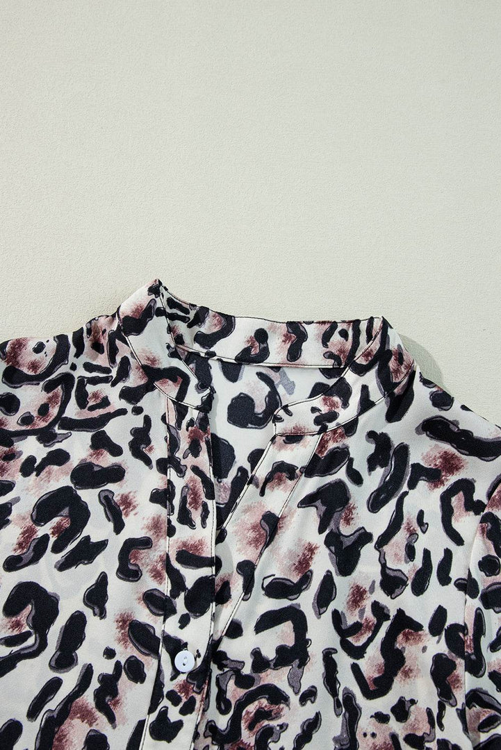 Black Leopard Print Buttoned Front 3/4 Sleeve Tiered Ruffled Hem Dress - Fashion Queen -  13
