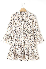 Load image into Gallery viewer, Black Leopard Print Buttoned Front 3/4 Sleeve Tiered Ruffled Hem Dress - Fashion Queen -  19
