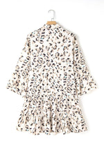 Load image into Gallery viewer, Black Leopard Print Buttoned Front 3/4 Sleeve Tiered Ruffled Hem Dress - Fashion Queen -  20
