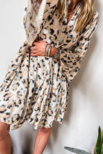 Load image into Gallery viewer, Black Leopard Print Buttoned Front 3/4 Sleeve Tiered Ruffled Hem Dress - Fashion Queen -  5
