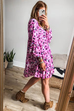Load image into Gallery viewer, Black Leopard Print Buttoned Front 3/4 Sleeve Tiered Ruffled Hem Dress - Fashion Queen -  8
