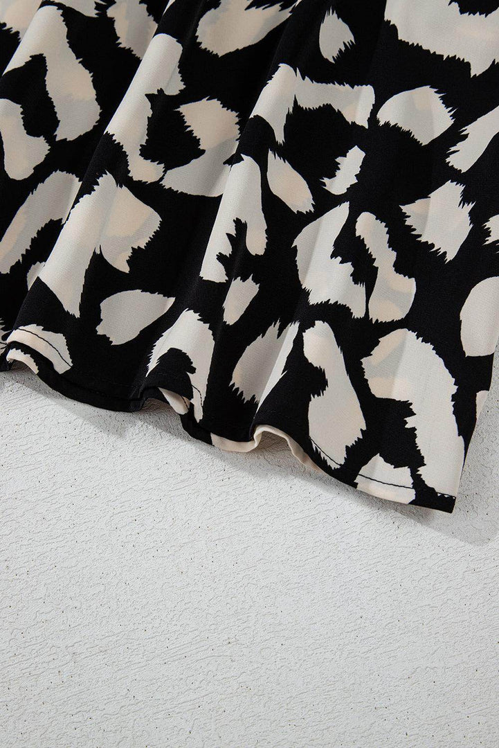 Black Leopard Print U Neck Sleeveless High Waist Dress - Fashion Queen -  16