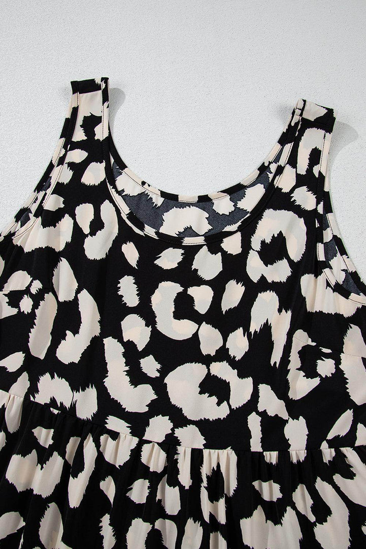 Black Leopard Print U Neck Sleeveless High Waist Dress - Fashion Queen -  17