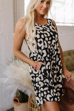 Load image into Gallery viewer, Black Leopard Print U Neck Sleeveless High Waist Dress - Fashion Queen -  20
