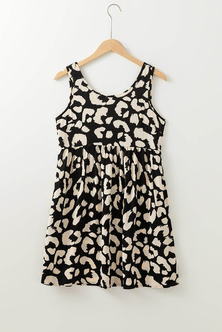 Black Leopard Print U Neck Sleeveless High Waist Dress - Fashion Queen -  8