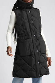 Black Longline Quilted Stand Collar Puffer Vest - Fashion Queen -  1