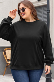 Black Loose Patchwork Crewneck Plus Size Sweatshirt - Fashion Queen -  1