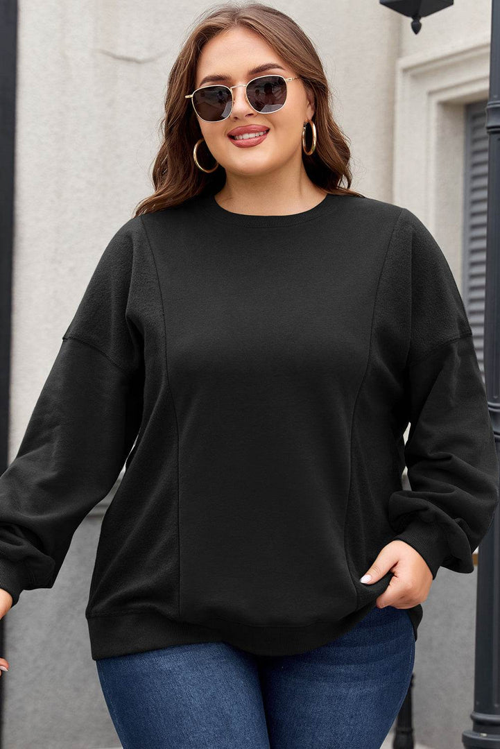 Black Loose Patchwork Crewneck Plus Size Sweatshirt - Fashion Queen -  10
