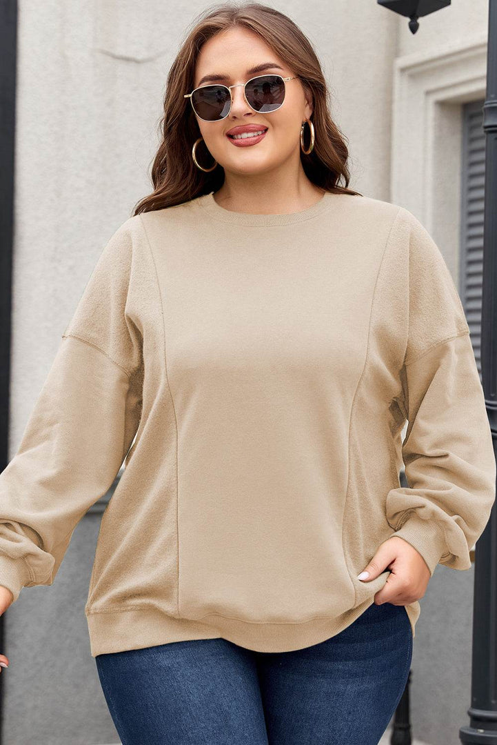 Black Loose Patchwork Crewneck Plus Size Sweatshirt - Fashion Queen -  4