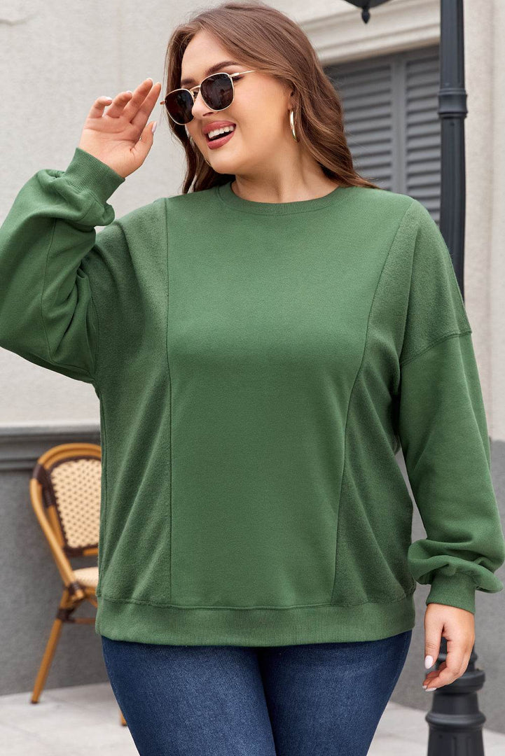 Black Loose Patchwork Crewneck Plus Size Sweatshirt - Fashion Queen -  7
