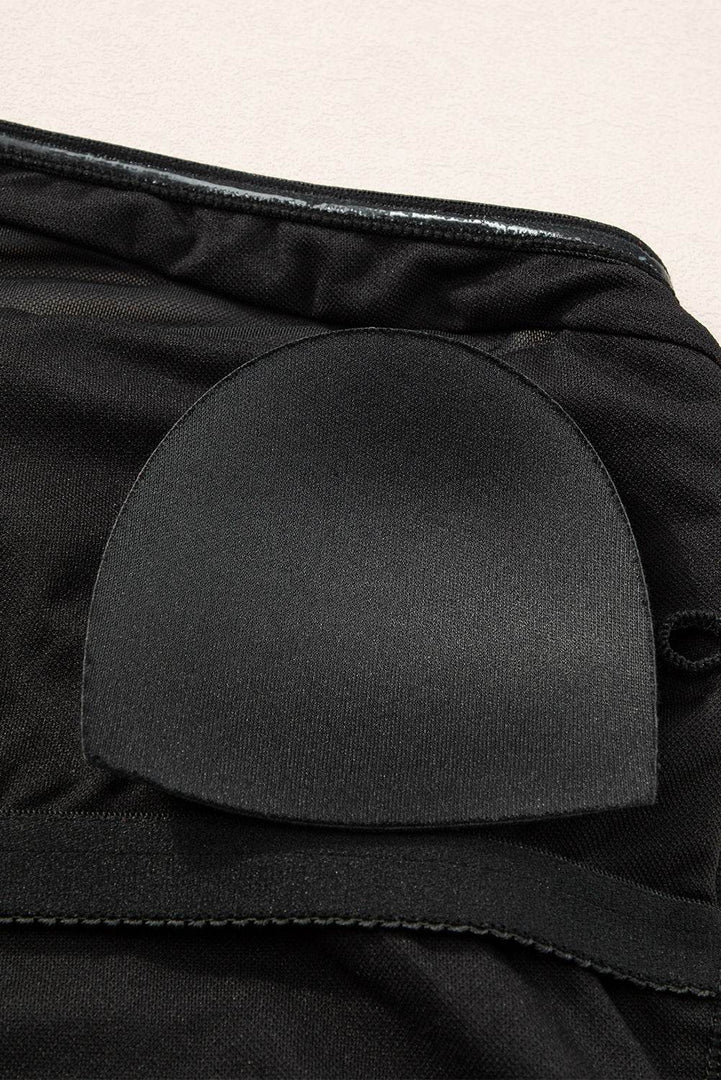 Black Mesh Insert One Shoulder High Waist Teddy Swimsuit - Fashion Queen -  23