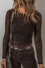 Load image into Gallery viewer, Black Mesh Long Sleeve Slim Fit Bodysuit - Fashion Queen -  1
