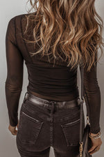Load image into Gallery viewer, Black Mesh Long Sleeve Slim Fit Bodysuit - Fashion Queen -  2
