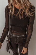 Load image into Gallery viewer, Black Mesh Long Sleeve Slim Fit Bodysuit - Fashion Queen -  4

