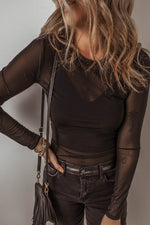 Load image into Gallery viewer, Black Mesh Long Sleeve Slim Fit Bodysuit - Fashion Queen -  5
