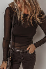 Load image into Gallery viewer, Black Mesh Long Sleeve Slim Fit Bodysuit - Fashion Queen -  6
