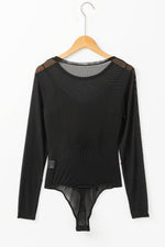 Load image into Gallery viewer, Black Mesh Long Sleeve Slim Fit Bodysuit - Fashion Queen -  7
