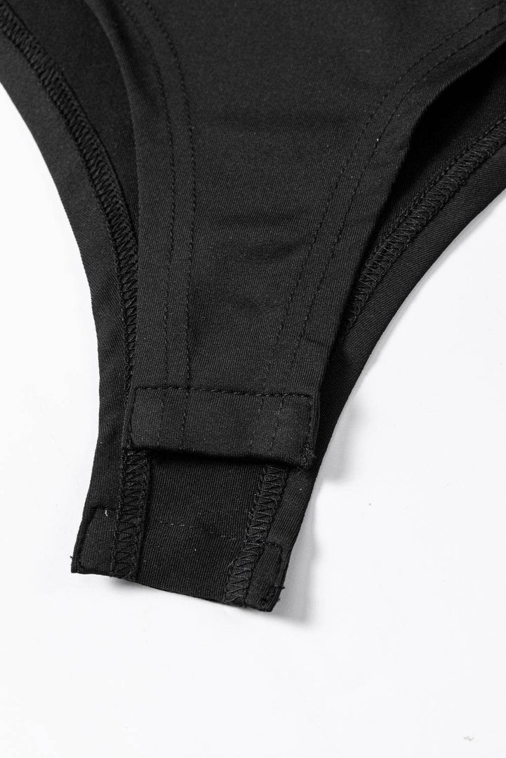 Black Mesh Patchwork Sleeveless Bodysuit - Fashion Queen -  10