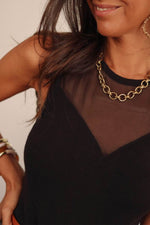 Load image into Gallery viewer, Black Mesh Patchwork Sleeveless Bodysuit - Fashion Queen -  5
