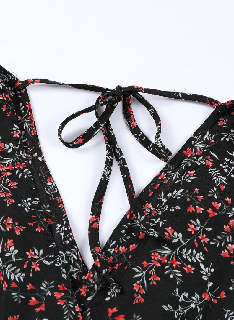 Black Multicolor Floral Ruffled Crop Top and Maxi Skirt Set - Fashion Queen -  10