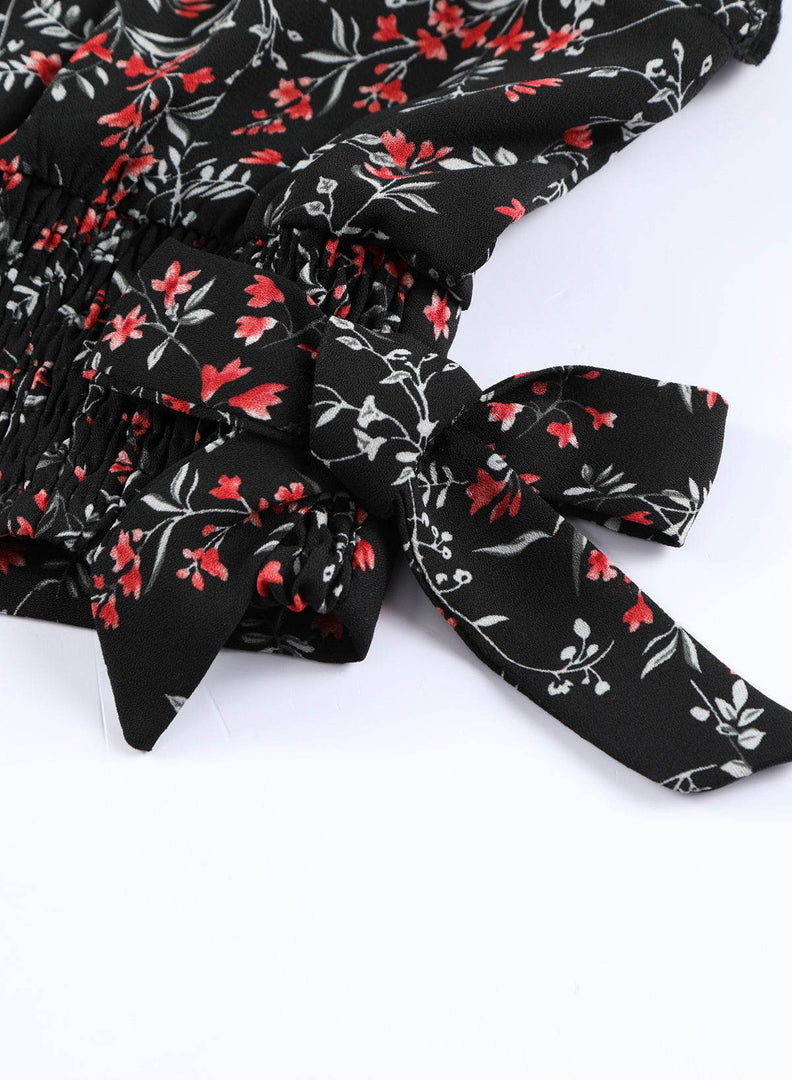 Black Multicolor Floral Ruffled Crop Top and Maxi Skirt Set - Fashion Queen -  12