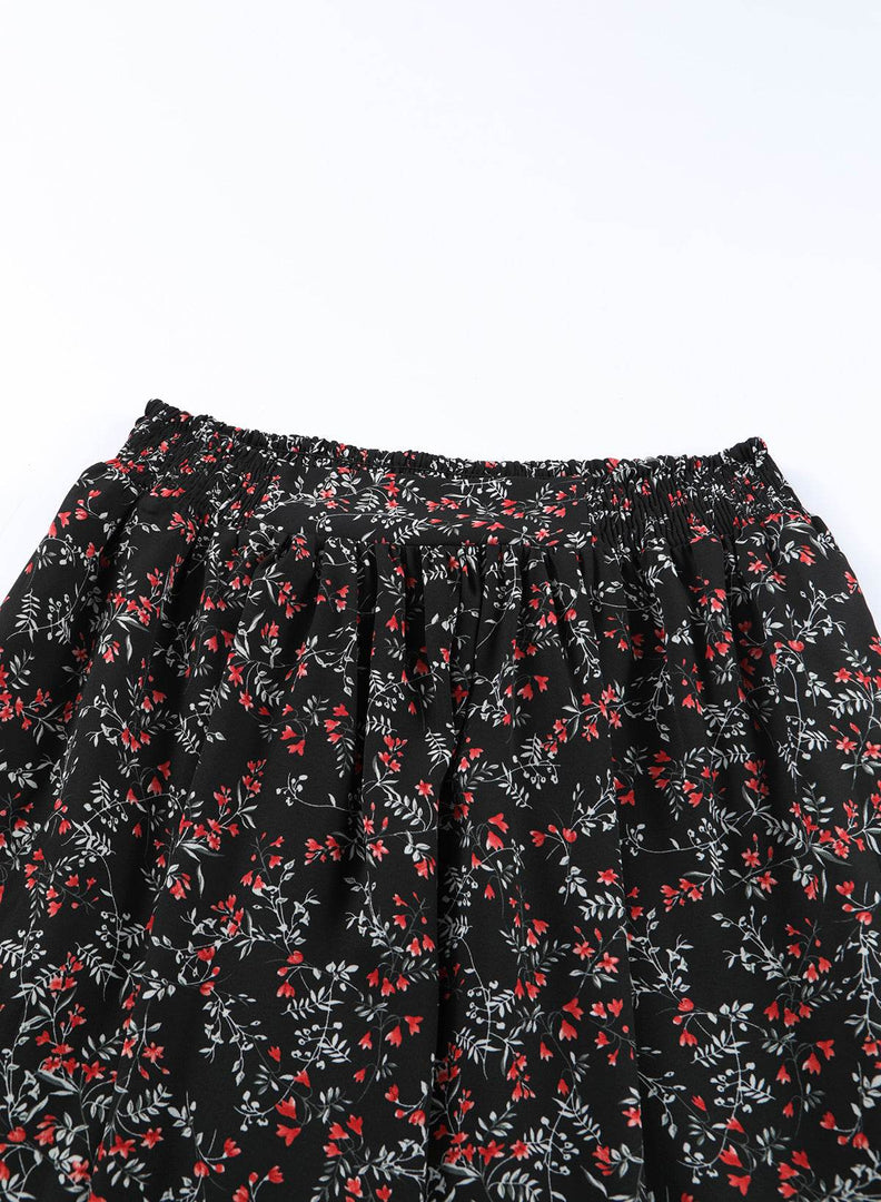 Black Multicolor Floral Ruffled Crop Top and Maxi Skirt Set - Fashion Queen -  14