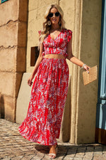Load image into Gallery viewer, Black Multicolor Floral Ruffled Crop Top and Maxi Skirt Set - Fashion Queen -  18
