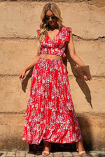 Load image into Gallery viewer, Black Multicolor Floral Ruffled Crop Top and Maxi Skirt Set - Fashion Queen -  19
