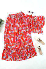 Load image into Gallery viewer, Black Multicolor Floral Ruffled Crop Top and Maxi Skirt Set - Fashion Queen -  22
