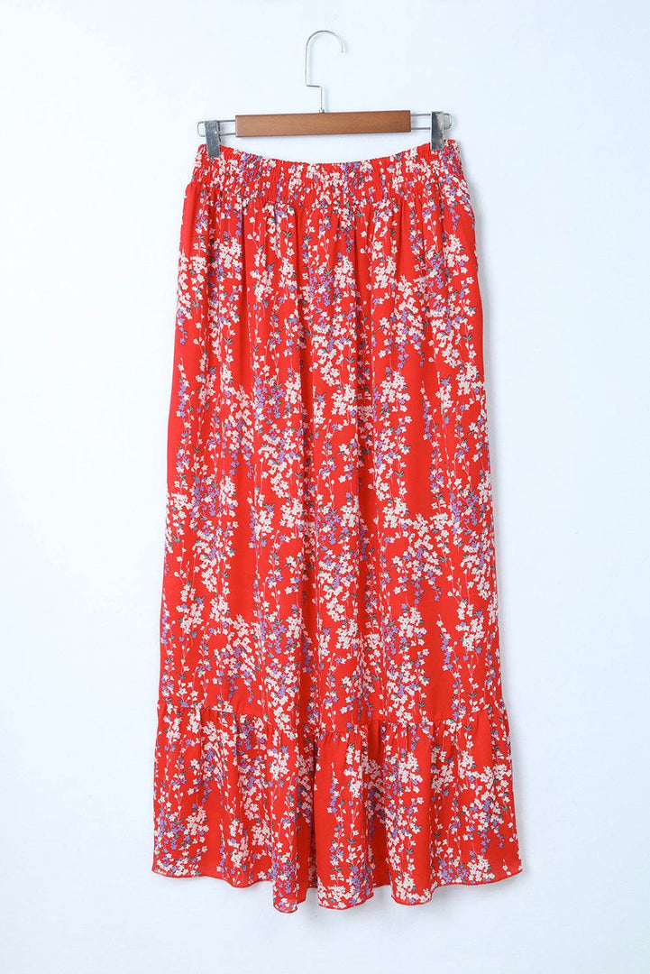 Black Multicolor Floral Ruffled Crop Top and Maxi Skirt Set - Fashion Queen -  24