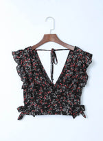 Load image into Gallery viewer, Black Multicolor Floral Ruffled Crop Top and Maxi Skirt Set - Fashion Queen -  3
