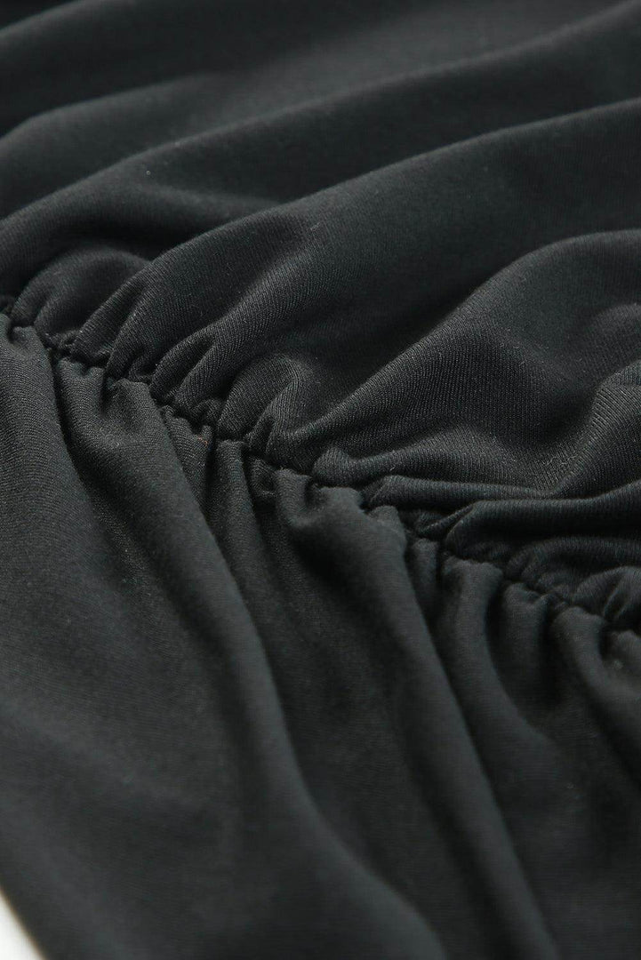 Black One-shoulder Short Sleeve Ruched Bodycon Dress - Fashion Queen -  16