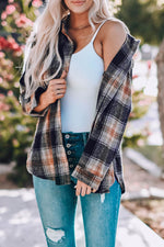 Load image into Gallery viewer, Black Oversize Rounded Hem Plaid Shacket with Slits - Fashion Queen -  1
