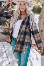 Load image into Gallery viewer, Black Oversize Rounded Hem Plaid Shacket with Slits - Fashion Queen -  3
